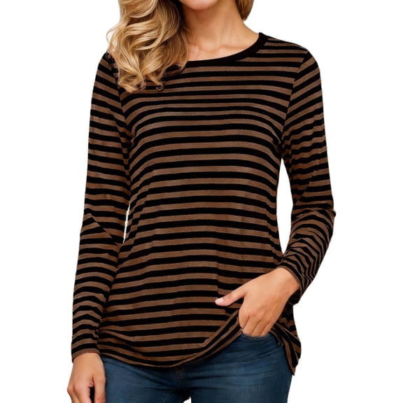Huachaog Women T-Shirts Striped Printed Crew Neck Short Sleeve Loose Tee Tops