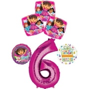 Angle View: Dora the Explorer 6th Birthday Party Supplies and Balloon Bouquet Decorations