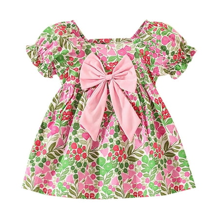 

BSDHBS Girls Dresses Toddler Girls Short Sleeve Bowknot Floral Prints Ruffles Princess Dress Dance Party Dresses Clothes