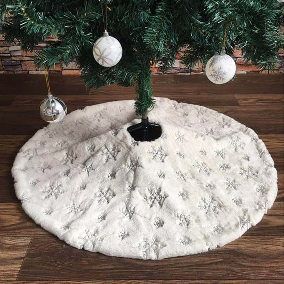 Aunavey Silver Sequin Christmas Tree Skirt Soft Plush Mat White Faux Fur Holiday Party Decorations 35 Inch