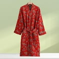 thumbnail image 3 of TEAJOPSUU Men's and Women's Robes Lightweight Double Layer Mesh Bathrobes Long Sleeved Couple Absorbent Home Wear Nightgown Red C, 3 of 3