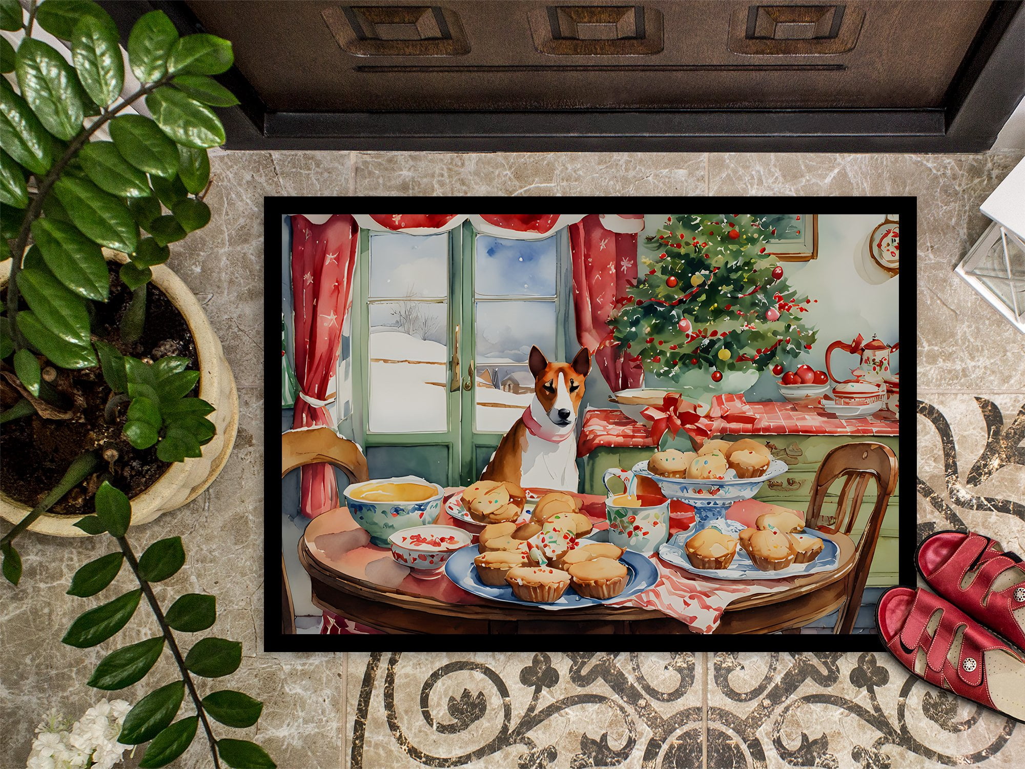 Carolines Treasures DAC3720MAT 18 x 27 in.  Basenji Christmas Cookies Doormat