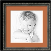ArtToFrames 16x16" Matted Picture Frame with 12x12" Single Mat Photo Opening Framed in 1.25" Antique Black and 2" Red Orange Mat (FWM-5106-16x16)