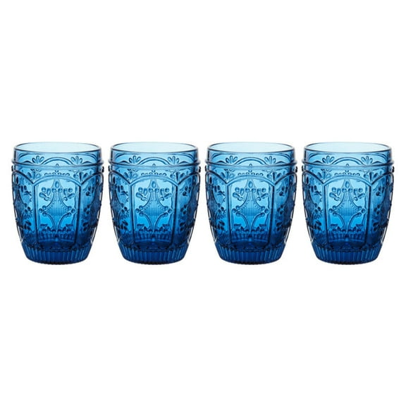 Fitz and Floyd Trestle 10 oz Indigo Double Old Fashion Glass (Set of 4)