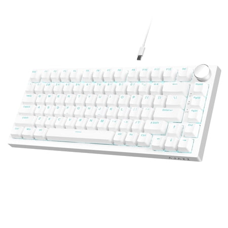 AJAZZ AK820 75% Wired Mechanical Gaming Keyboard Gasket Mount Hot Swappable Red Switches RGB Backlit PBT Keycaps Volume Knob PC/Mac Compatible - White