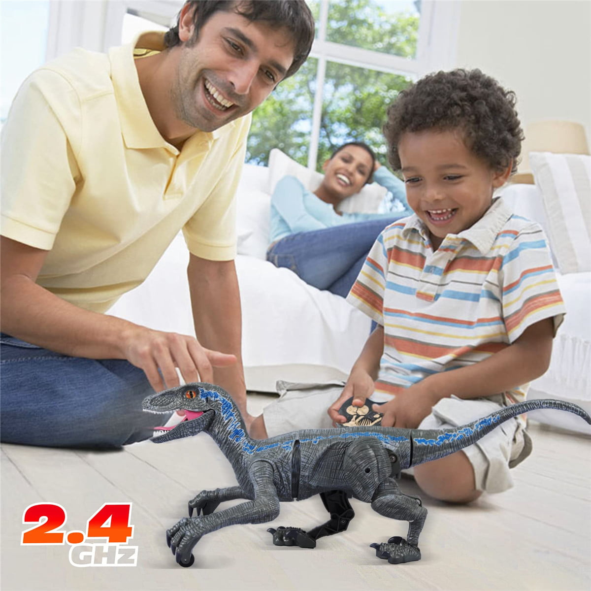Remote Control Dinosaur for Kids Boys Girls,2.4G Electronic RC Toys Educational Simulation Velociraptor with 3D Eye Shaking Head&Roaring Sounds,Indoor Toys for 3 4 5 6 7 8 9 10 Year Old Gifts Yellow 