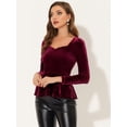 thumbnail image 5 of Blusa de terciopelo Allegra K elegante escote corazón manga larga peplum borgoña XL, 5 of 5