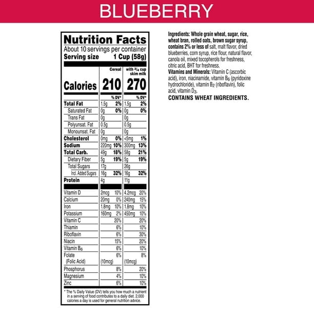 Kellogg's Blueberry Bran Crunch Breakfast Cereal, Family Breakfast, Fiber Cereal, Family Size, Original, 21.4oz Box (Pack of 2)