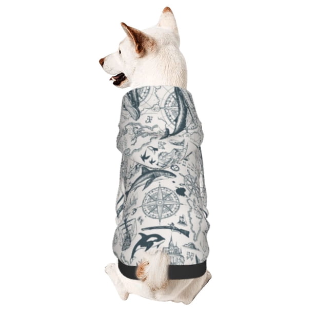 Fotbe Vintage Sailboats Sudadera con Estampado para Perros Pequeños – Suéter con Capucha para Mascotas, Tela Suave de Forro Polar con Bolsillo-X-Small
