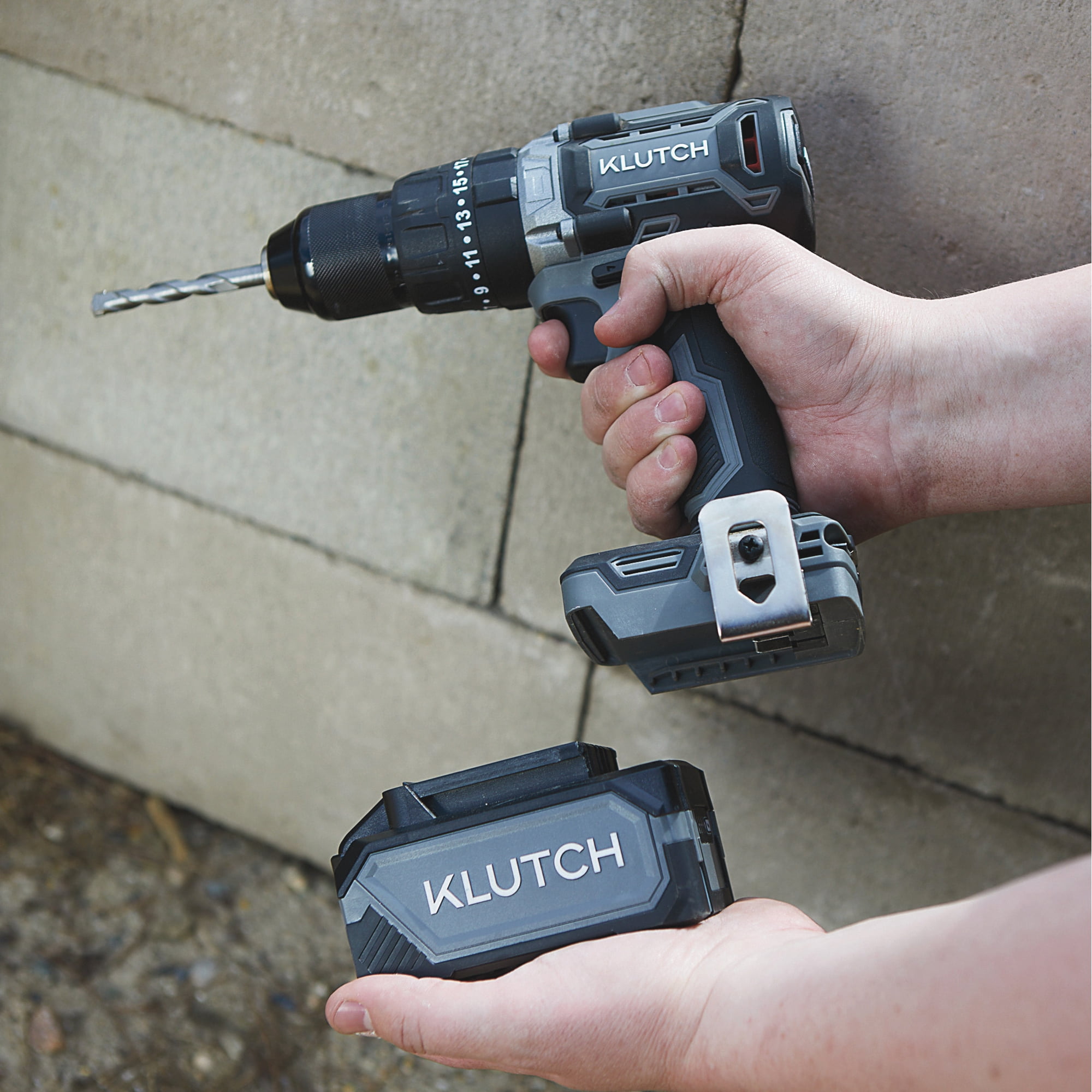 Klutch 1/2in. Hammer Drill/Driver, KLiQ 20V, 440 In./Lbs. Breakaway Torque, Brushless, Cordless, Bare Tool