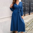 thumbnail image 2 of Sngxgn Women's Fall Long Sleeve Dress Turtleneck Slim Fit Ribbed Knit Slit Midi Dress(Blue,L), 2 of 6