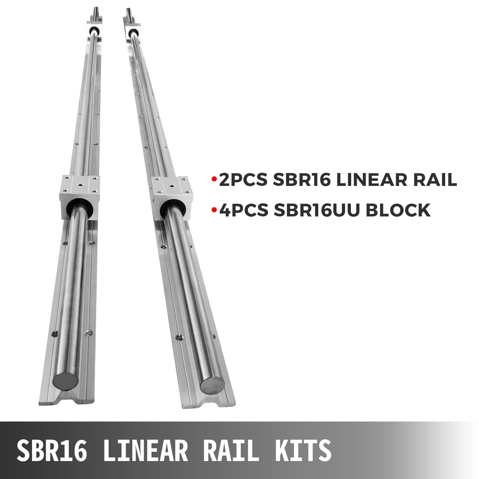 VEVOR Linear Rail 2PCS SBR16-2000mm Linear Slide Guide 2 Rail+ 4