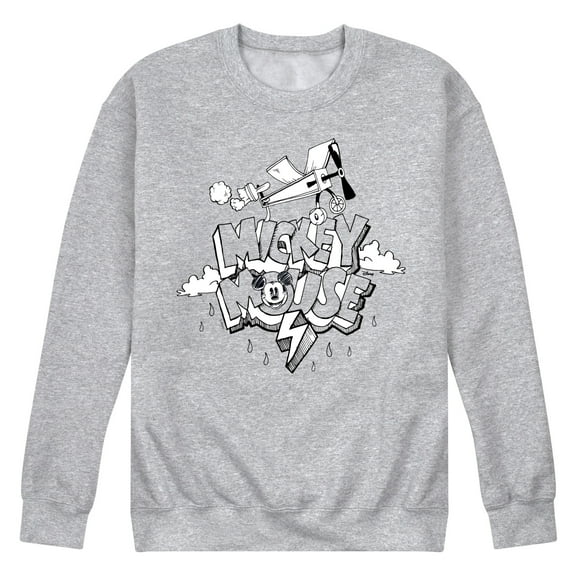 Disney - Mickey Mouse - Retro Style Black & White Cartoon - Men's Crew Neck Fleece Pullover