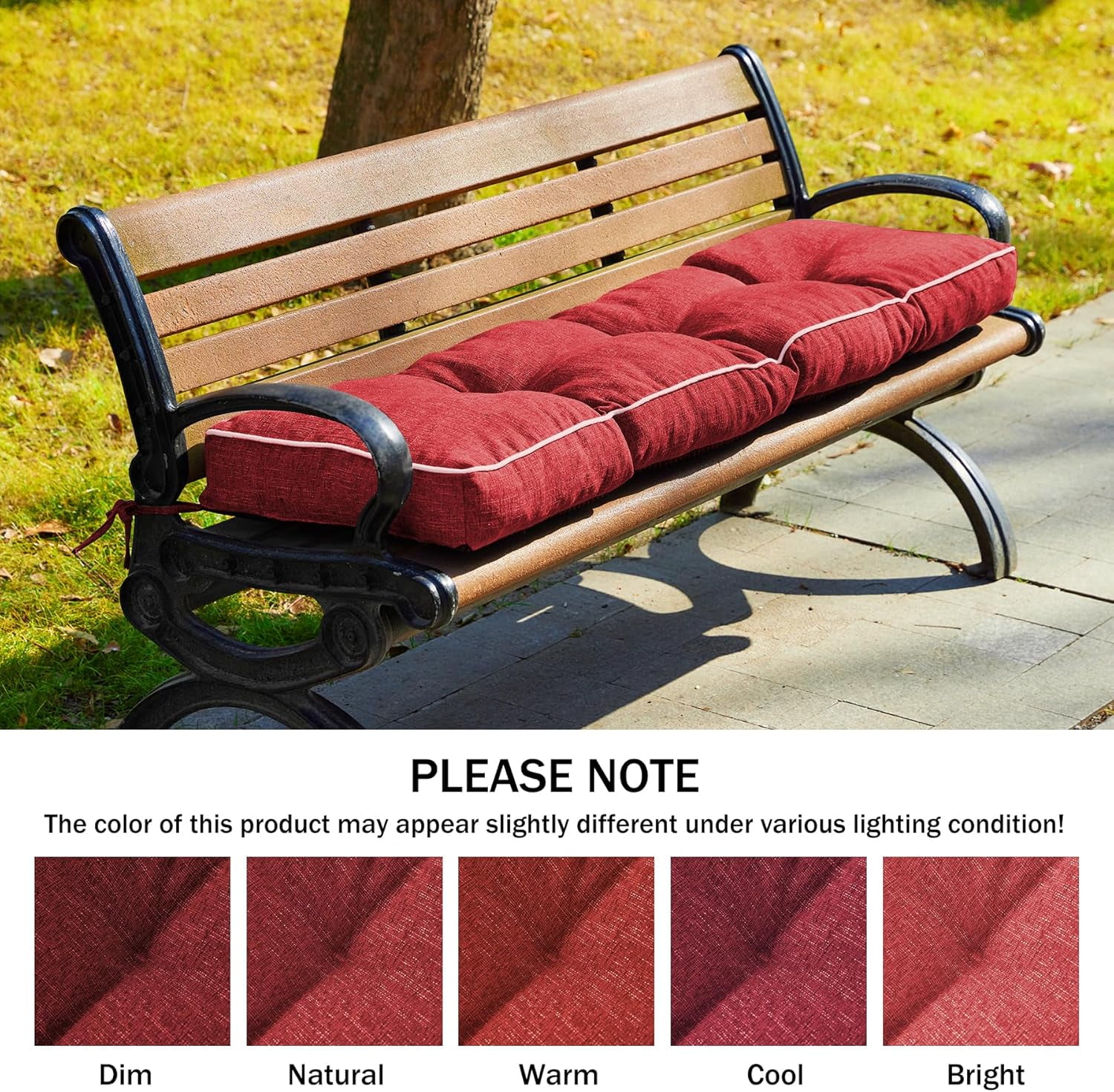 Bench Cushions for Outdoor Furniture, 42 x 16 Inch Outdoor Bench Cushion, Patio Bench Cushion with Durable Ties, Long Patio Seat Cushions for Garden, Indoor, Kitchen&Dining, Red