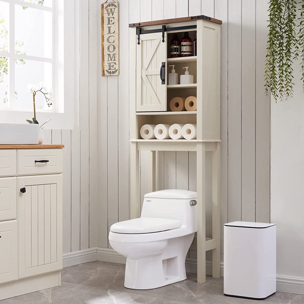 OKD over The Toilet Storage with Sliding Barn Door & Adjustable