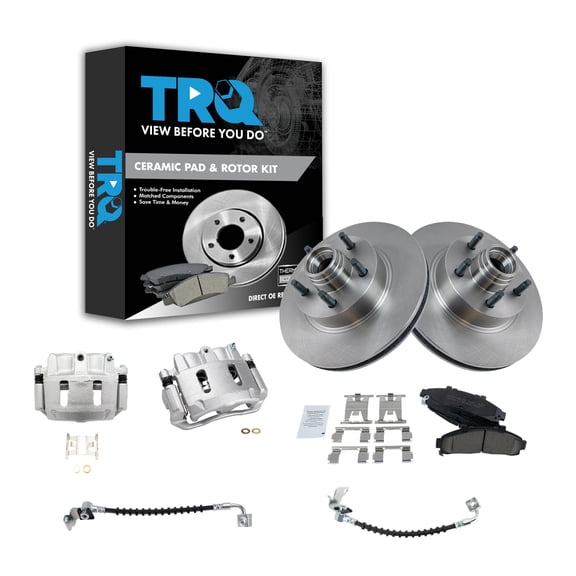 TRQ Front Brake Pad & Rotor Kit Brake Caliper Brake Hose Brake Pads Brake Rotor Ceramic Fits Select 1996-2001 Ford Explorer 1997-2001 Mercury Mountaineer