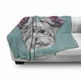 thumbnail image 3 of Yorkie Soft Flannel Fleece Throw Blanket, Dog Headphones Music Listening Yorkshire Terrier Hand Drawn Caricature, Cozy Plush for Indoor and Outdoor Use, 60" x 80", Pale Blue White, by Ambesonne, 3 of 6