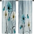 thumbnail image 4 of Farmhouse Flower Vintage Kitchen Curtains 27.5W X 39L Inch 2 Panel Rod Pocket Blue Floral Wooden Teal Aqua Daisy Country Retro Spring Small Short Cafe Tier Curtains Drapes Bathroom Home Decor, 4 of 6