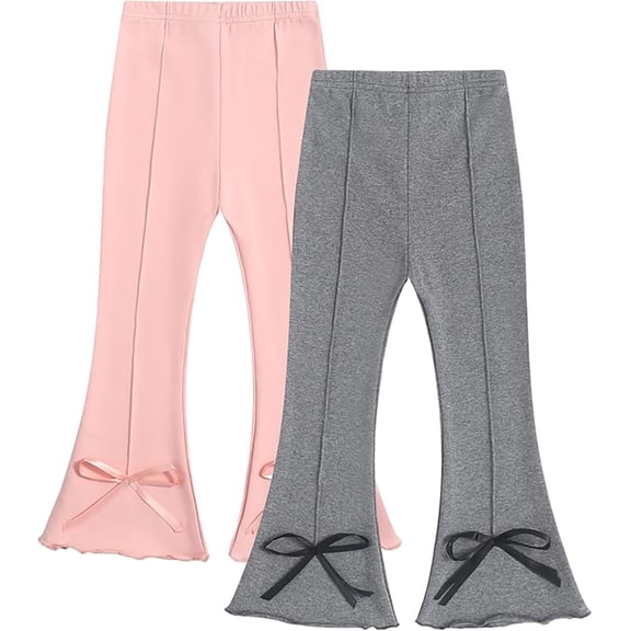 2-Pack Toddler Girls Flare Leggings: Cotton Bell Bottom Trousers with Elastic Waist, Durable for Playtime