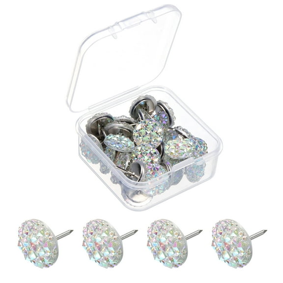 30Pack Rhinestone Push Pins, 12mmx13mm Decorative Thumb Tacks, Clear/Silver