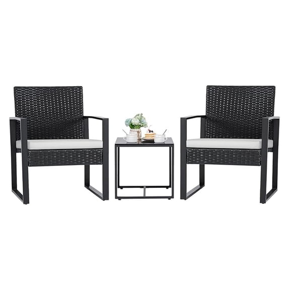 3 Pieces Patio Furniture Outdoor Wicker Modern Rattan Chair Conversation Sets with Coffee Table for Yard, Bistro(White)