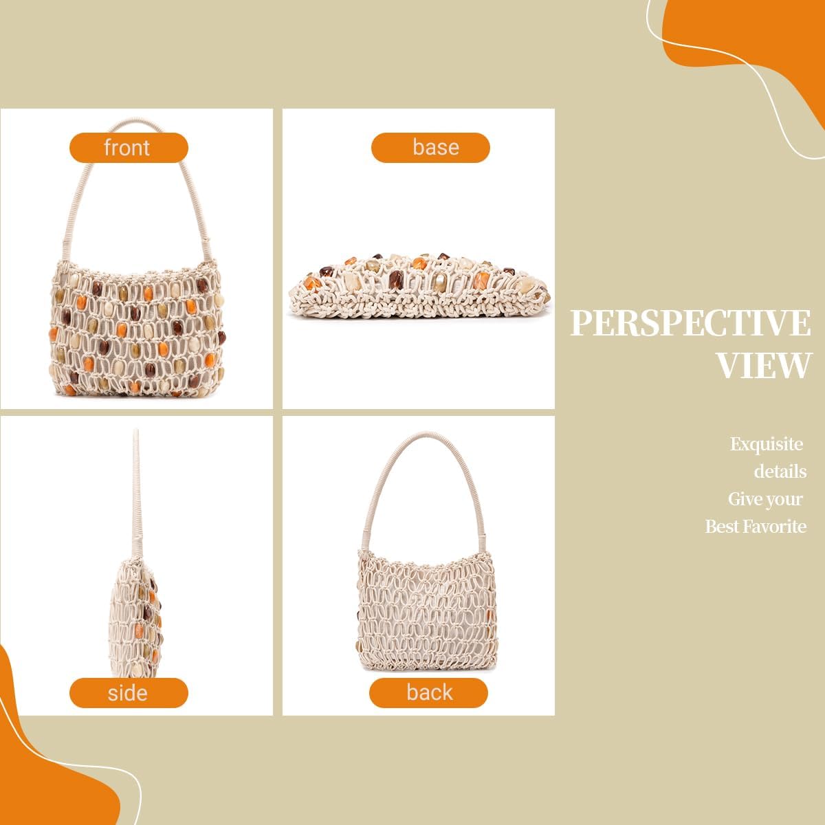 Women’s Crochet Beaded Shoulder Bag Colorful Lightweight Summer Hobo Tote