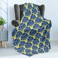 thumbnail image 4 of Art Deco Soft Flannel Fleece Throw Blanket, Repetitive Abstract Modern Age Design Ideas Bicolored Leaves Print, Cozy Plush for Indoor and Outdoor Use, 50" x 70", Yellow Blue, by Ambesonne, 4 of 5