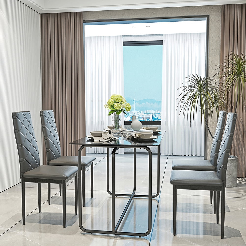 Kadyn 1-piece Rectangle Dining Table, Modern Kitchen Table with Metal Frame, Tempered Glass Dining Table for Kitchen Room, Black Kadyn 1-piece Rectangle Dining Table, Modern Kitchen Table with Metal Frame, Tempered Glass Dining Table for Kitchen Room, Black