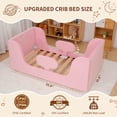 thumbnail image 3 of Slsy Toddler Bed, Toddler Floor Bed Frame with Removable Guard Rails, Small Bed for Kids Boys and Girls Aged 1-6 Years, Standard Crib Size Toddler Bed, Certified Fabric Toddler Beds, 3 of 8