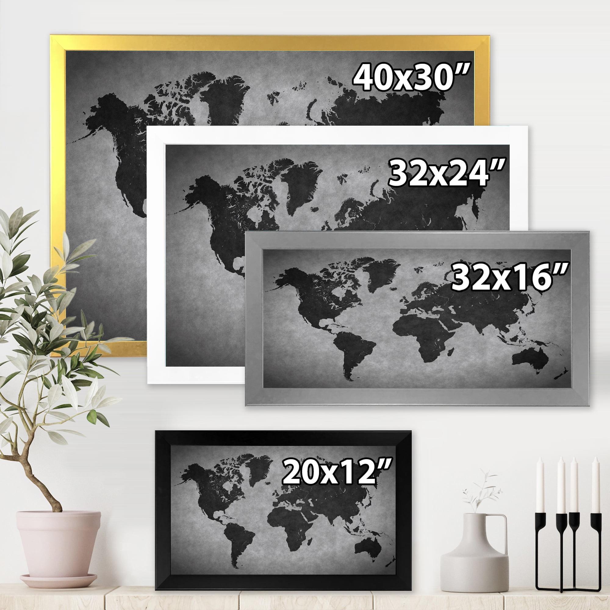 Designart 'Ancient World Map IX' Vintage Framed Art Print