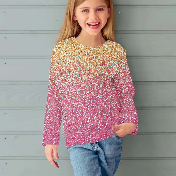 Piuwrlz Girls Long Sleeve T-Shirt Kids Cotton Shirts Fashionable Printed Round Neck T Shirt Tops Multicolor Size 170
