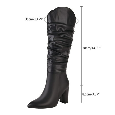 

Cathalem Ladies Autumn And Winter Fashionable And Handsome Solid Color Prickly Leather Square Heel Thick Womens Boots 8 Wide Calf Black 6.5