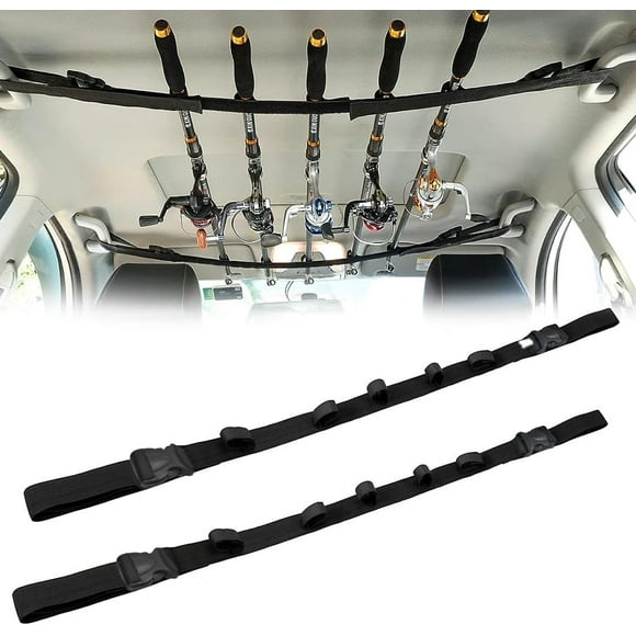 Soporte para Caña de Pescar en el Interior, Capacidad para 5 Caña, Nailon Resistente Ajustable de 55 a 78 Pulgadas, Correas para Colgar Caña de Pescar para SUV/vagones/furgoneta/jeep/camión