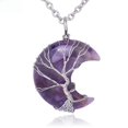 thumbnail image 1 of Collar con colgante de cristal natural con forma de luna y árbol de la vida, colgante de Reiki de piedra natural de cuarzo rosa, 1 of 5