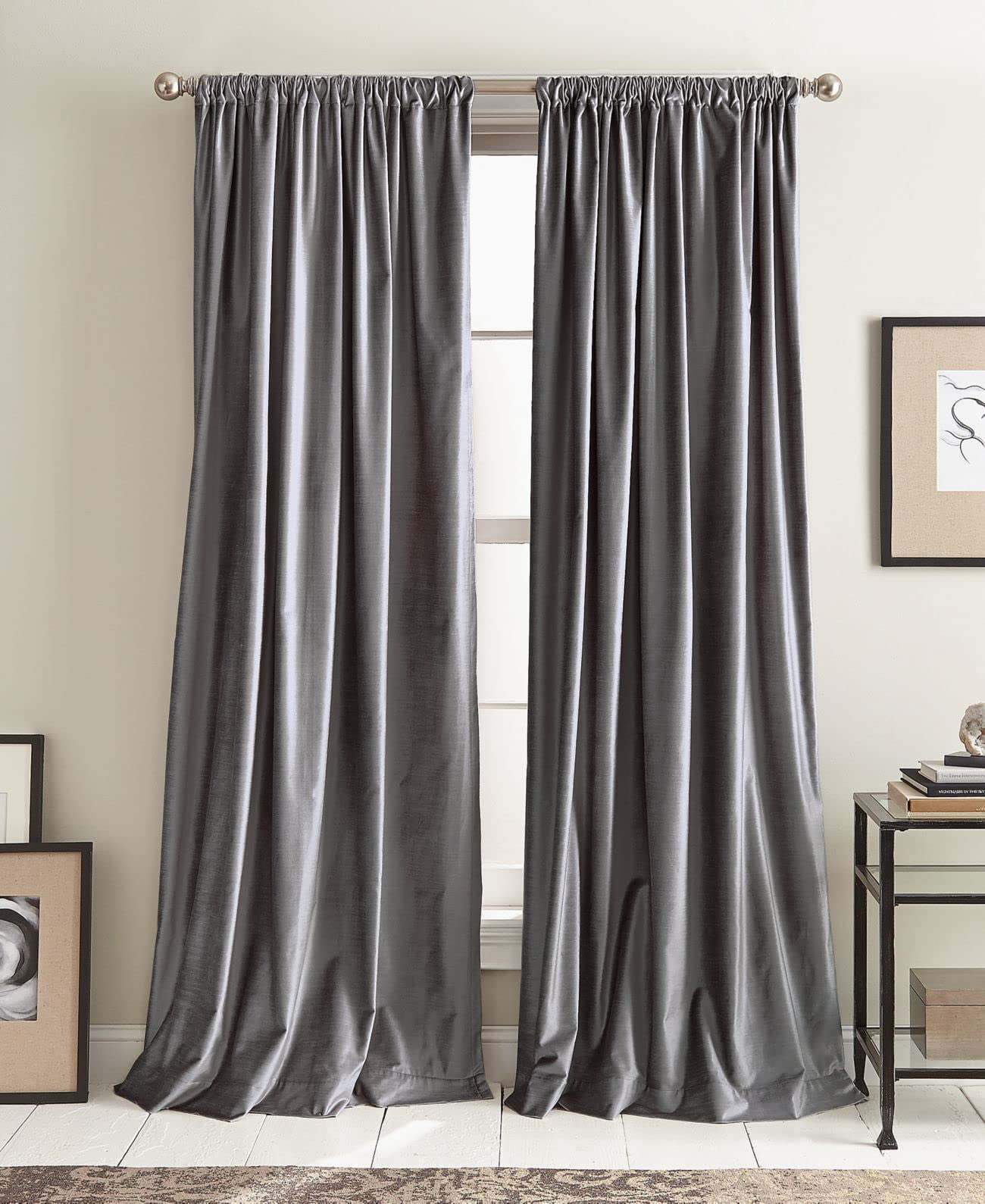 DKNY Modern Knotted Velvet Lined Curtain Panel Pair, Gray, 108-inch Panel  Pair 