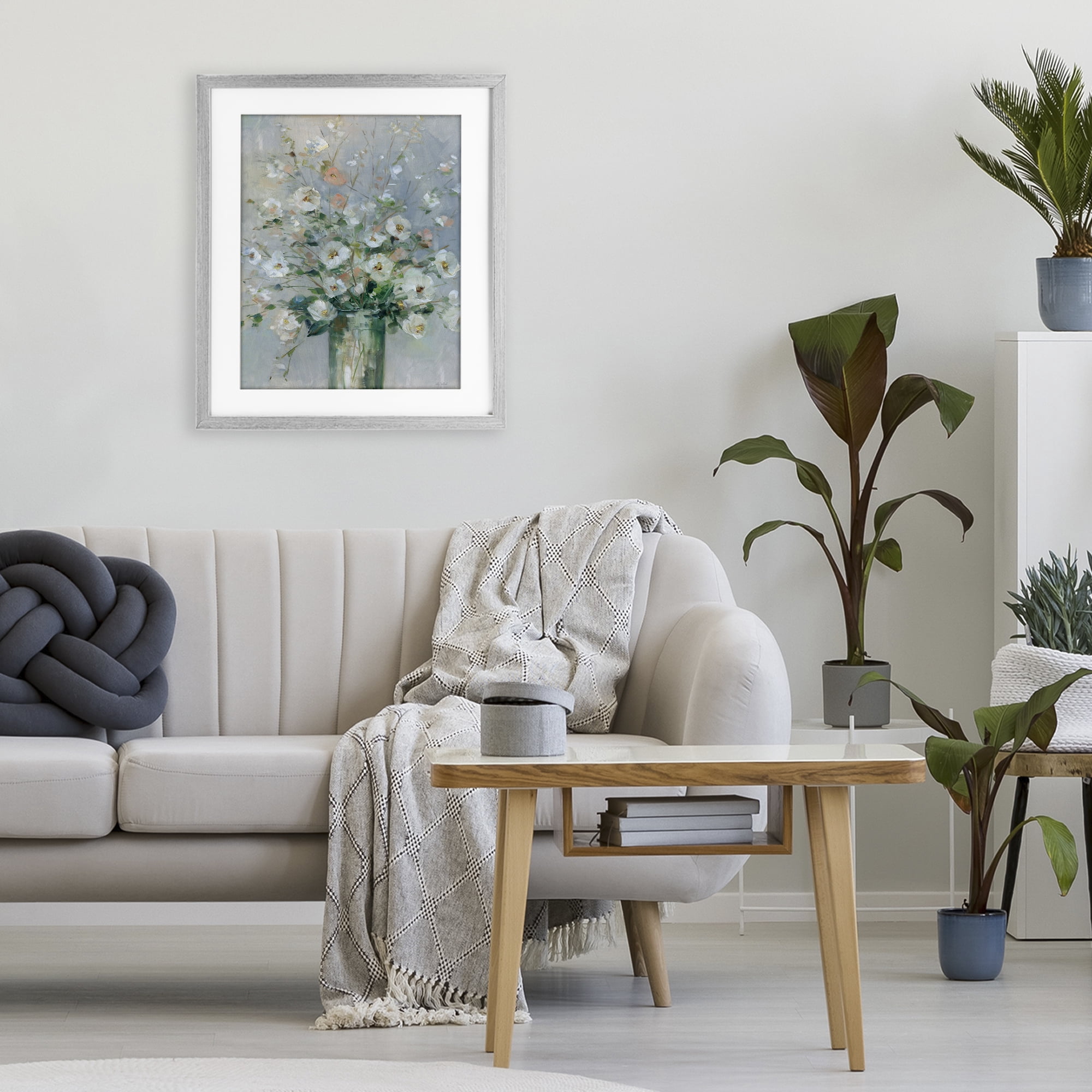 Stupell Industries Delicate White Blossoms Impression Gray Framed Print Under Glass, design by Sally Swatland