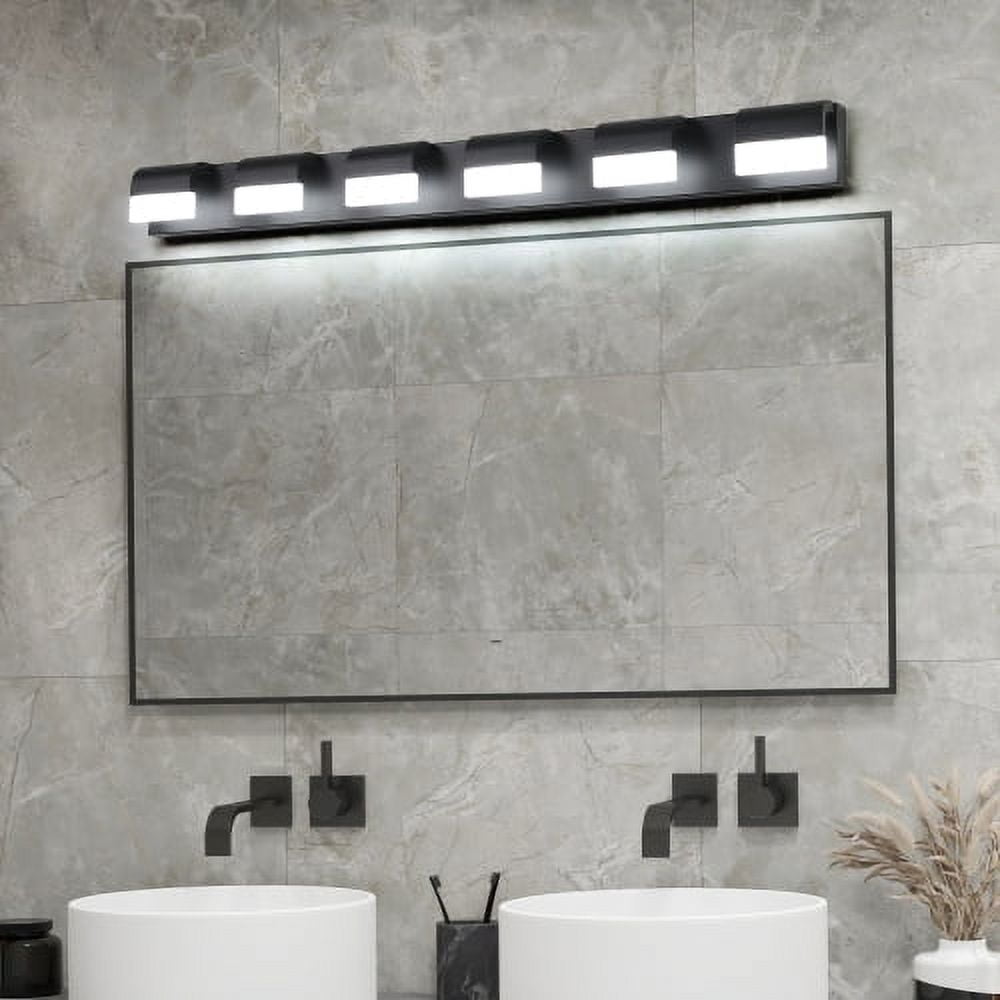 Hi-LIGHTS,6-Light Modern Bathroom LED Vanity Light With Acrylic Lampshade,Bathroom Wall Lighting for Bathroom,Dressing Room,Bedroom,Living Room(Black)