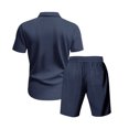 thumbnail image 4 of RUTAYY Men's Outfits Solid Color Short Sleeve Turndown Collar Tee Shorts with Pocket Everyday Wear Outdoor Activities Comfortable Travel Vacation Clothing Sets, 4 of 9
