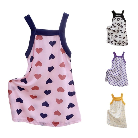 FYDUU Girls' Summer Dress Girls Nightgowns Cute Print Spaghetti Strap Dress Toddler Kids Sleepwear Soft Casual Dresses Home Wear 6-7 Years