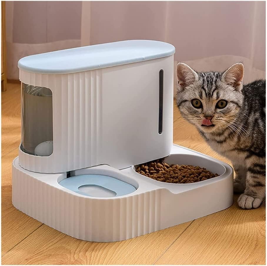 Water Dispenser Pet Dog Cat Automatic Feeder Bowl 2 in 1 Cat Unplugged Water and Food Feeder Dispenser Automatic Dog Cats Water and Food Dispenser cat Fountain (Blue)