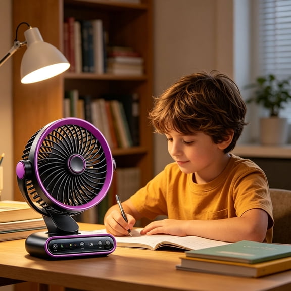 Led Digital Display Rotatable Desktop Fan, Rechargeable Silent Multi-Speeds Usb Table Cooling Fan For Office Bedroom Travel(8.66*7.09*6.3 in)Purple