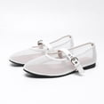 thumbnail image 6 of Womens White Mesh Ballet Flats - Breathable Mary Jane Style Flat Shoes with Adjustable Buckle,Size 6.5, 6 of 8