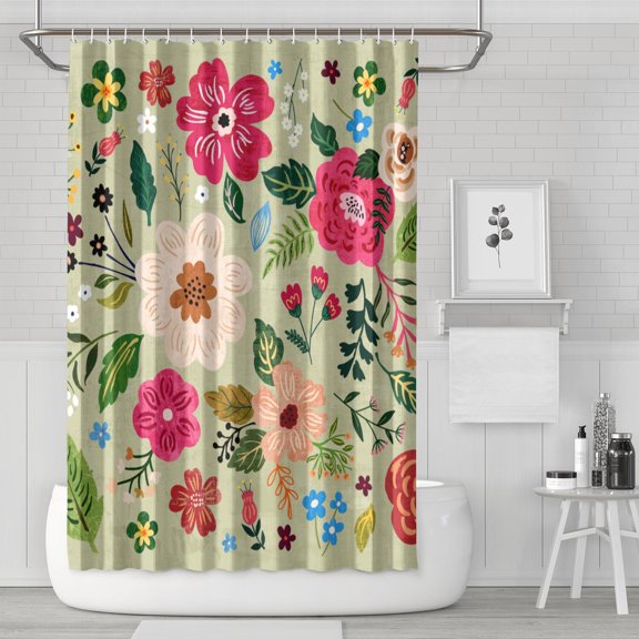 Boho Floral Shower Curtain 72x72 Inches - Tropical Leaves, Vintage Botanical Print, Waterproof Fabric for Chic Bathroom Decor, Modern Farmhouse & Bohemian Style