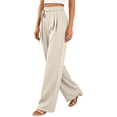 thumbnail image 5 of Oiangi Women's Wide Leg Dress Pants High Waist Tie Front Pant Pleated Casual Business Work Trousers with Pockets for Fall White XL, 5 of 9