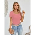 thumbnail image 6 of Women's Summer Scoop Neck Short Sleeve T-Shirts Ribbed Knit Slim Fitted Casual Basic Top, 6 of 6