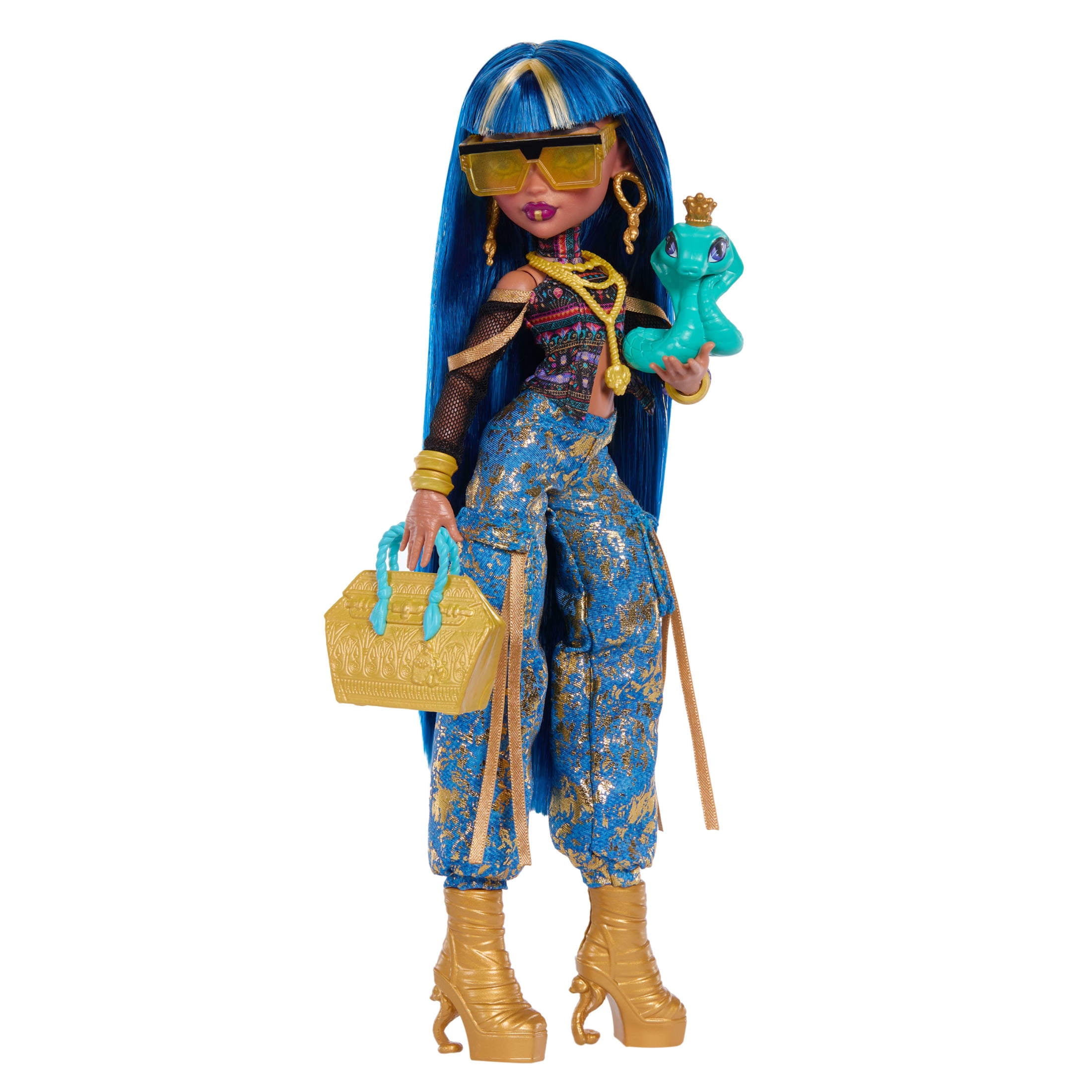 Monster High Cleo De Nile Fashion Doll in Cargo Pants with Pet Hissette and 7 Accessories