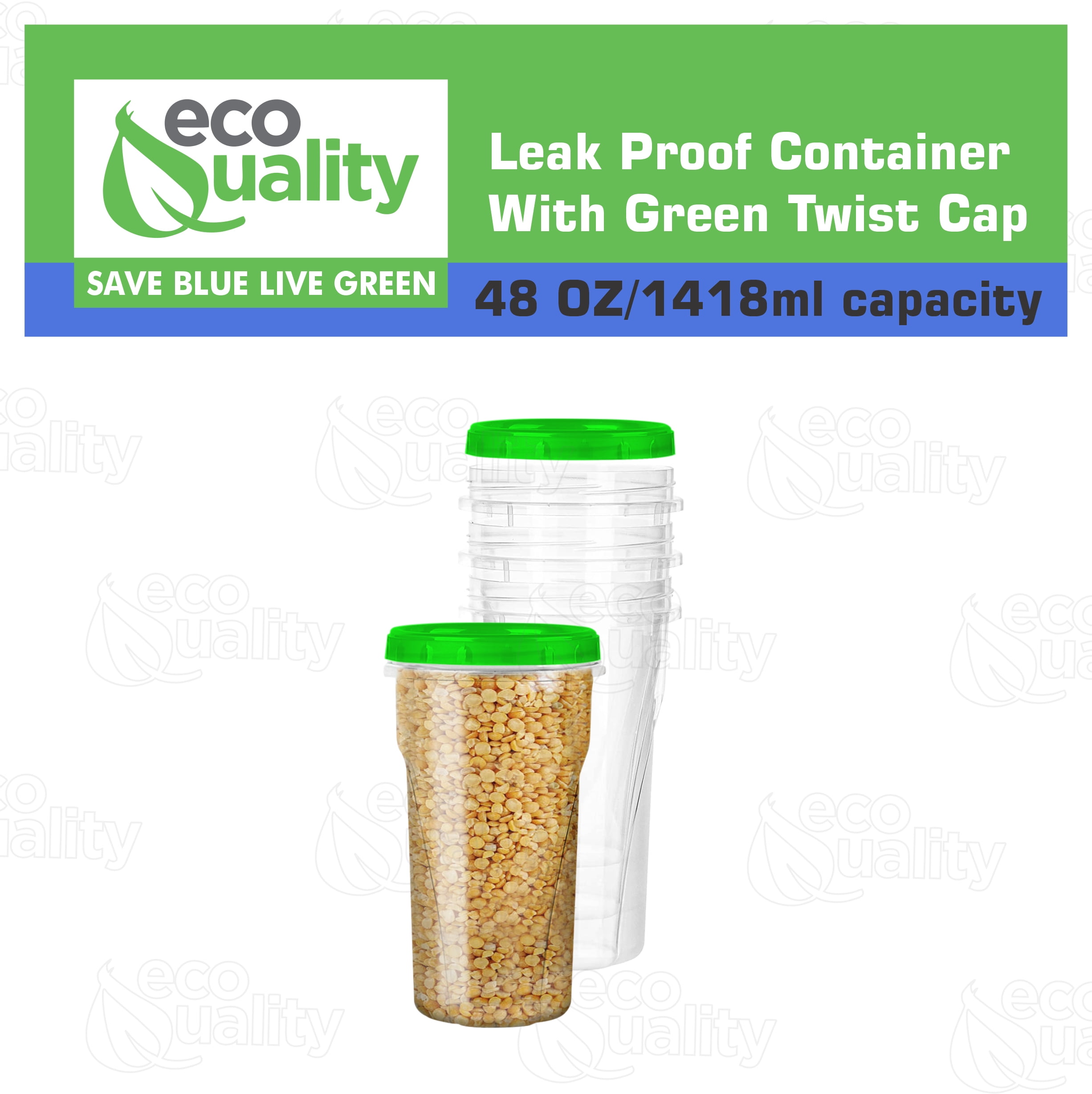 48 oz Clear Twist Top Storage Deli Containers with Leak Proof Lids Green - BPA Free Snack Containers Airtight Reusable Plastic Food Storage Canisters with Twist Seal Caps Kitchen Organizer (8)