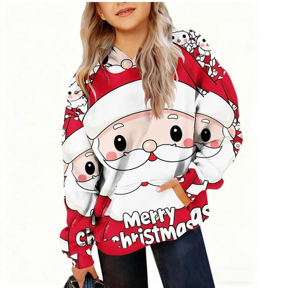 Birdeem Noël pour Enfants, Chandail en Molleton de Noël, Manches Longues, Col Rond, Imprimé, Chaud, Enfants, Chandail en Molleton Col Rond, Vêtements de Noël pour Enfants, Manches Longues de Noël
