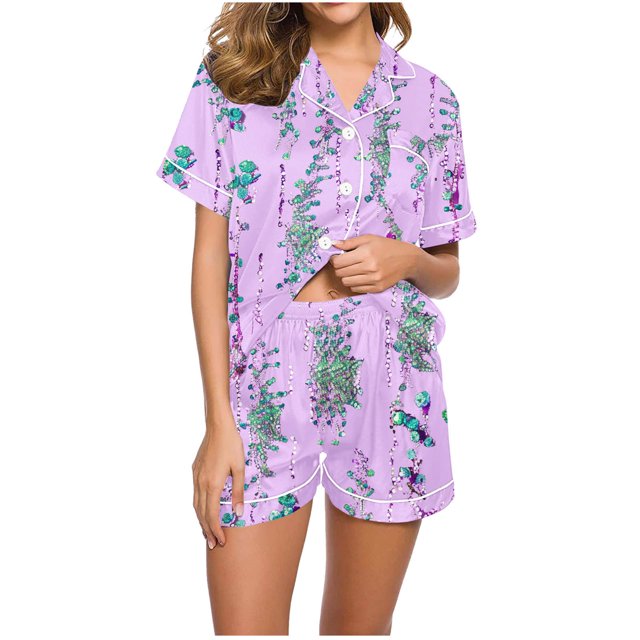 Qiopertar Liquidation à Moins de 5$ Blouse Décontractée Imprimée Col Rabattu Manches Courtes Mode Short Ensemble Pyjama Grandes Économies de Vacances!