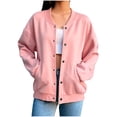 thumbnail image 2 of BXJX Womens Bomber Sweatshirts, Stand Up Collar Long Sleeve Casual Fall Outerwear with Pockets Pink Size S-2XL, 2 of 10